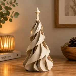 Árvore de Natal bege em espiral com estrela no topo