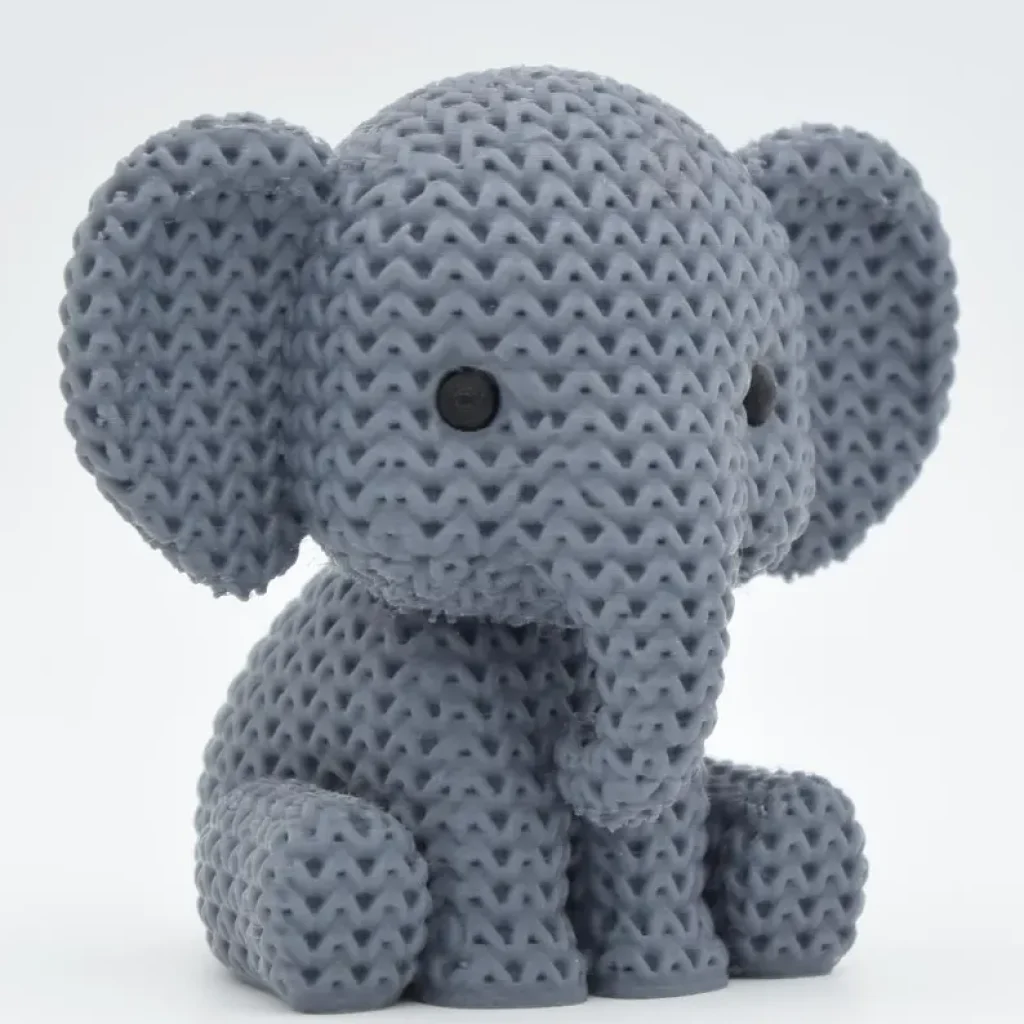 Elefante com textura de tricot impresso em 3D