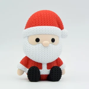 Pai Natal sentado com textura de tricot, gorro e casaco vermelhos