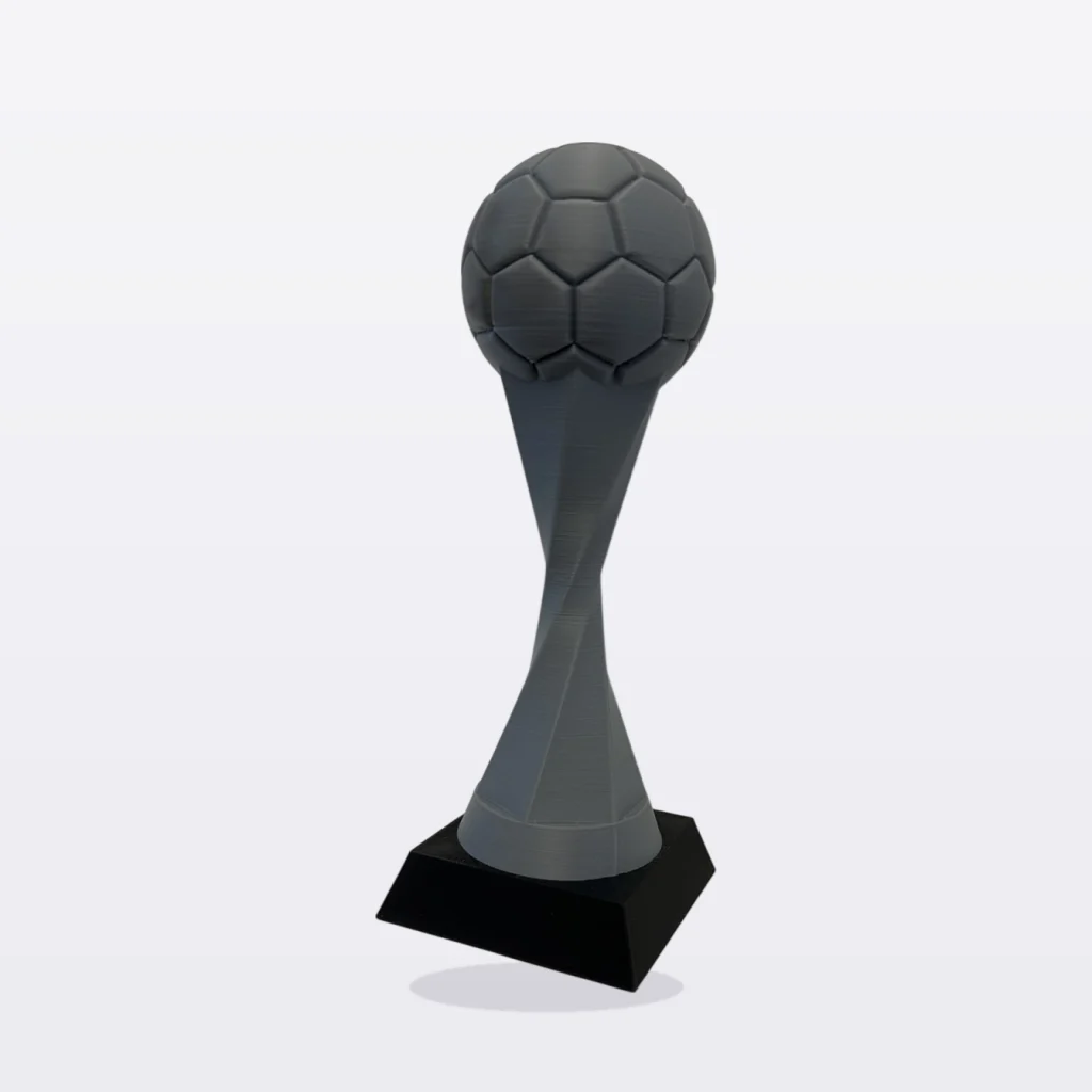 Troféu de futebol impresso em 3D com base preta